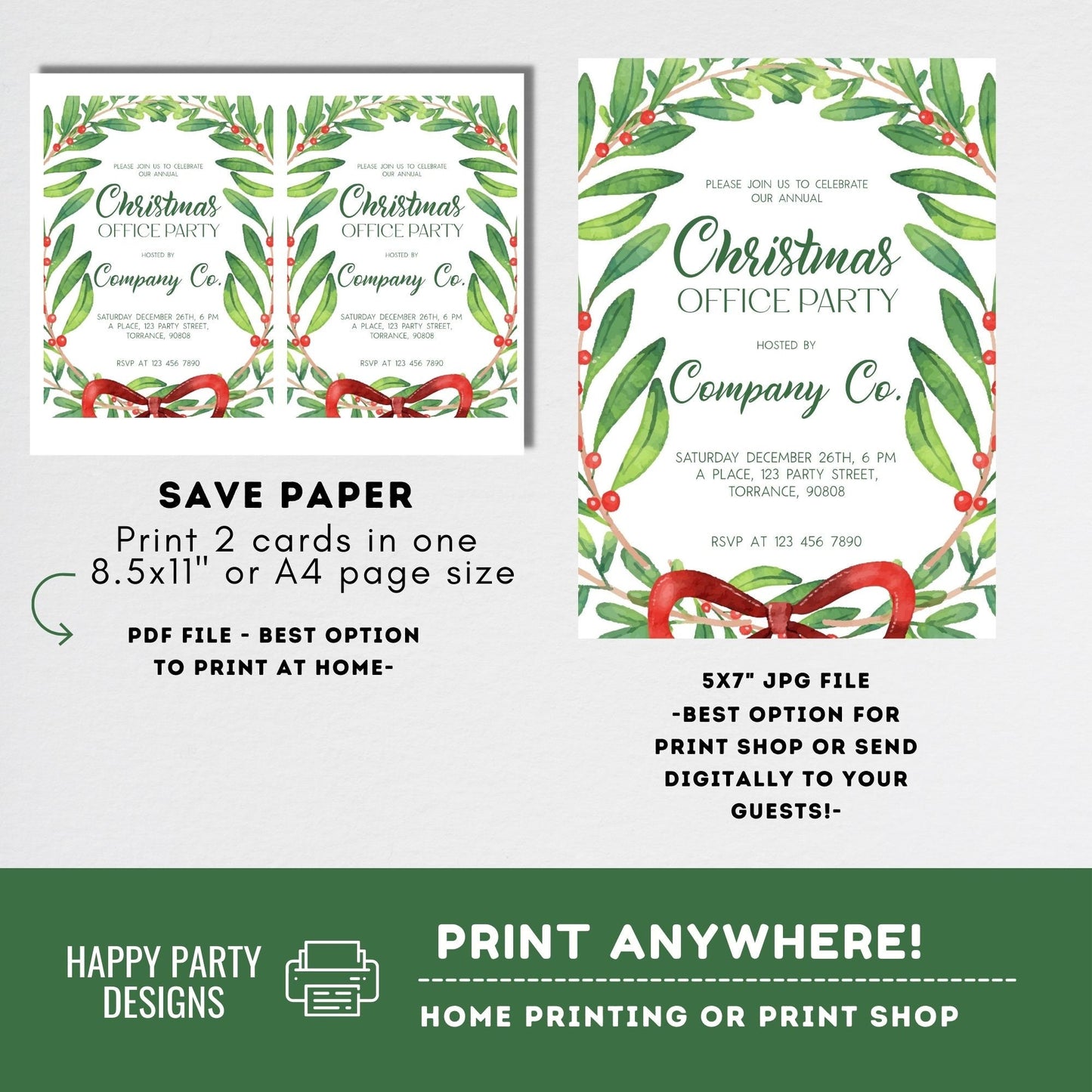 Editable Christmas office Party Invite | Christmas Party printable invite | Holiday Christmas Party Invitation |Christmas Dinner invite #A41