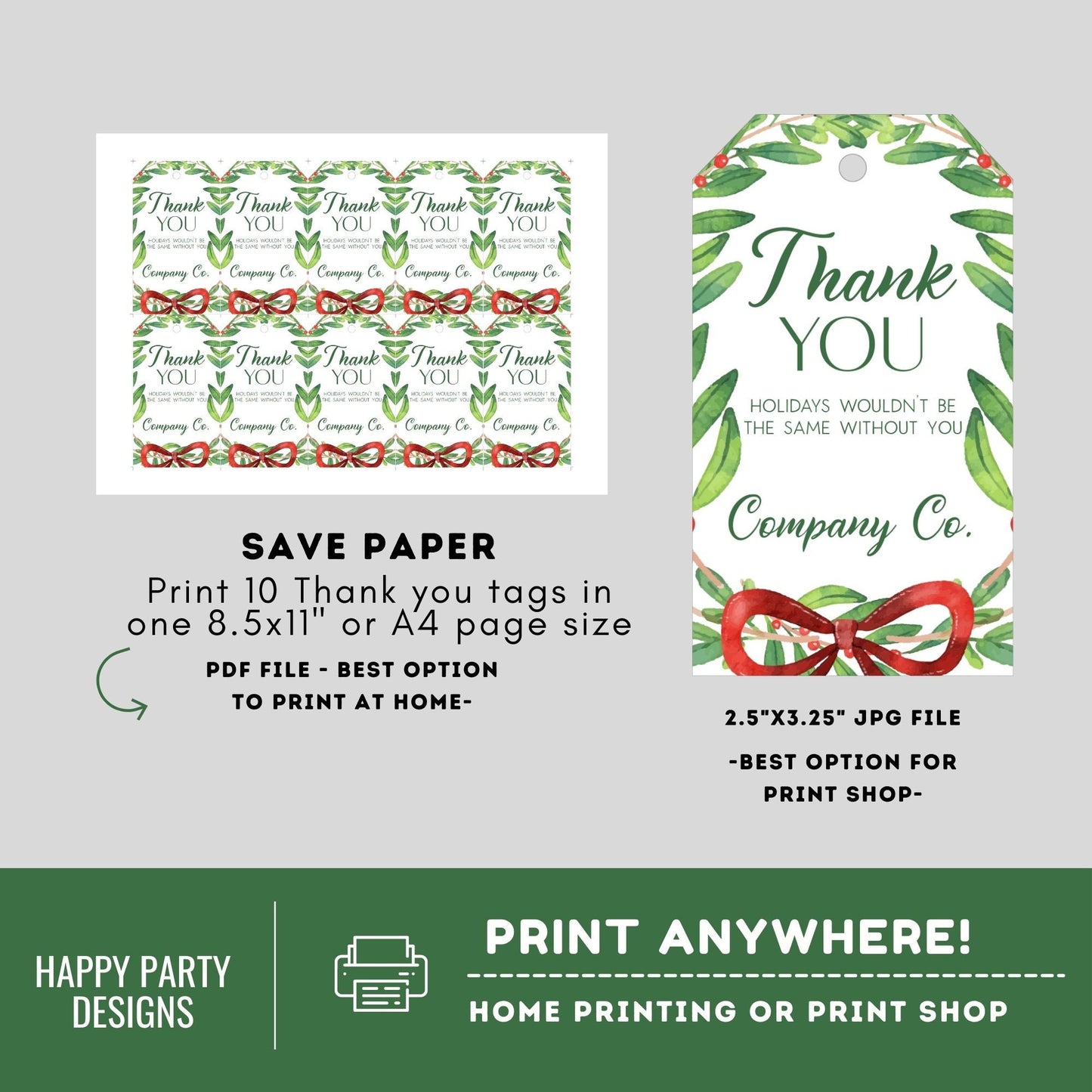 Editable Christmas Party thank you tag | Christmas printable thank you tag | Holiday Christmas gift tag | thank you tag | Xmas Favor #A33