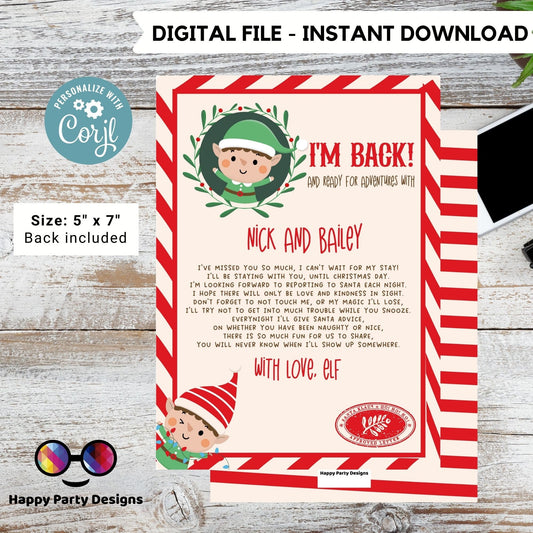 Editable Elf Arrival Letter | Return Letter Christmas| Elf I'm Back | Elf Welcome Christmas | Letter From Your Elf | Printable Template #A43