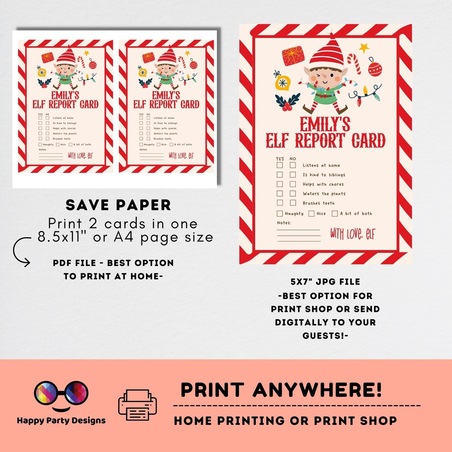 Editable Elf report card | Elf Letters Notes | Elf I'm Back | from the Elf Naughty or Nice | Behavior Santa North Pole | Printable #A43
