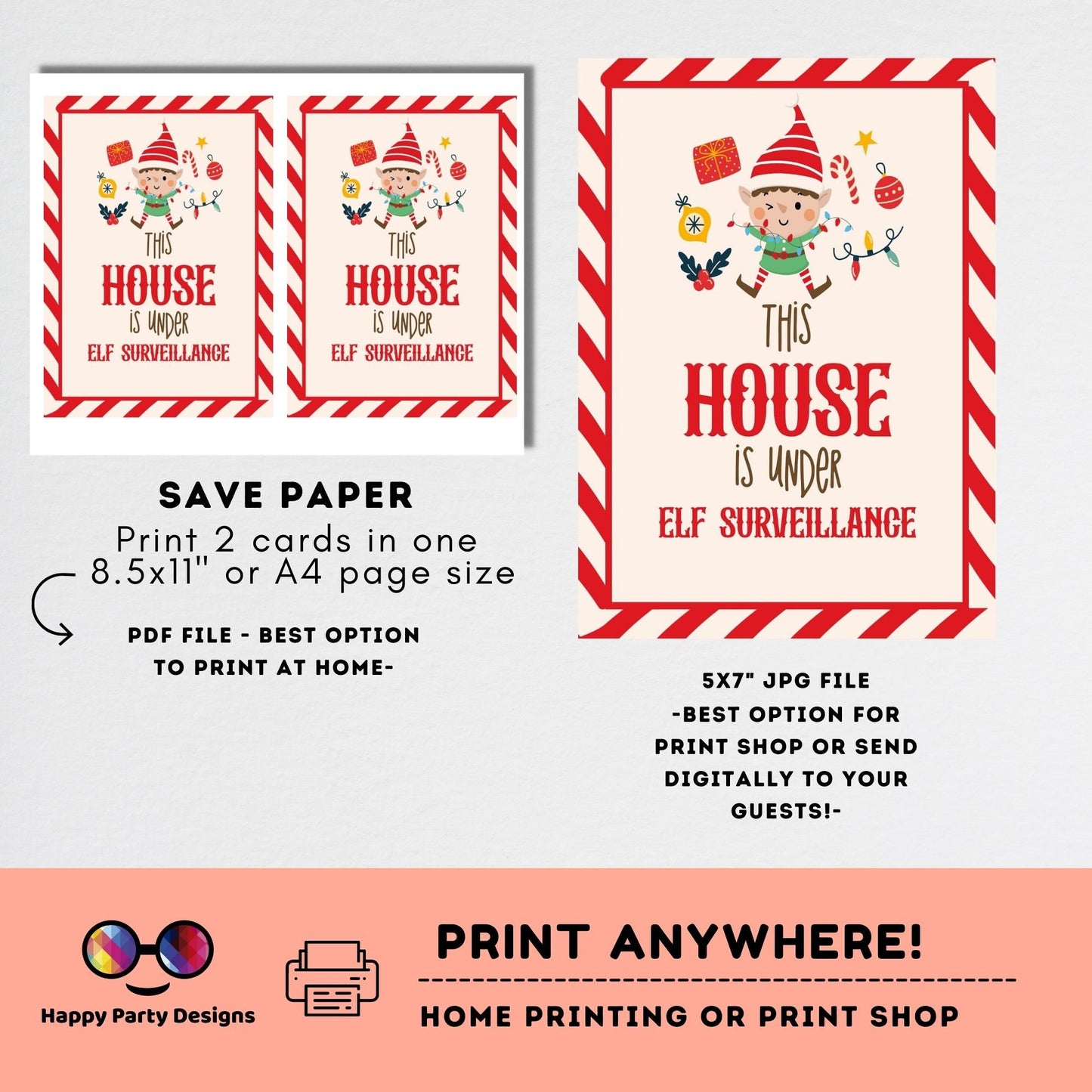 Editable Elf Surveillance Sign Printable | This House is Under Elf Surveillance | Elf Ideas Props | Printable Elf Christmas Sign #A43