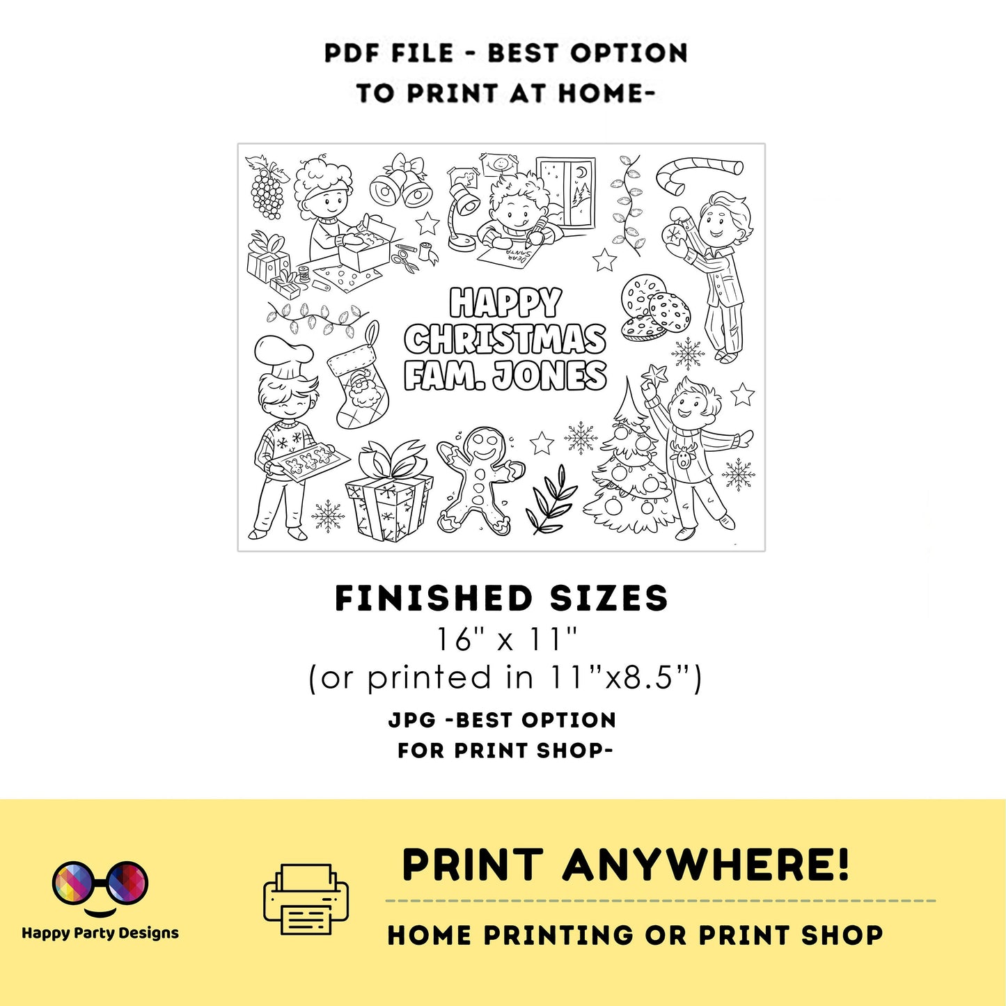 Editable Christmas coloring page | Placemat coloring page | Any Age | Christmas coloring placemat | X-MAS Party Activity  Party favors #K257