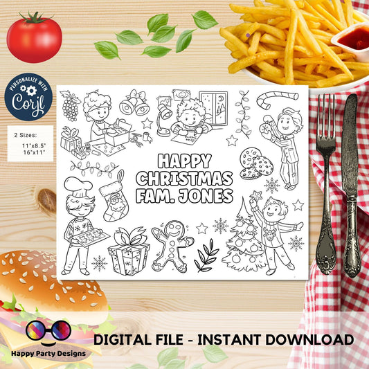 Editable Christmas coloring page | Placemat coloring page | Any Age | Christmas coloring placemat | X-MAS Party Activity  Party favors #K257