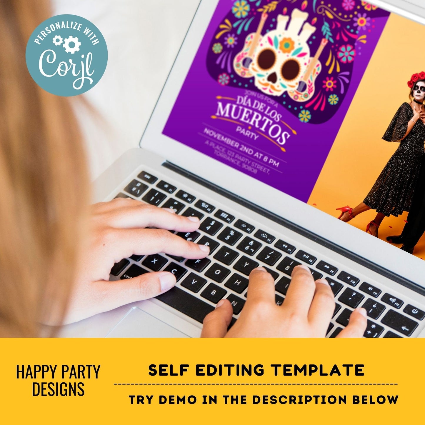 Dia de muertos Party Invitation with photo | Fiesta Sugar Skull Invitation | Dia de los Muertos Invite | Sugar Skull Mexican Invite  #A29