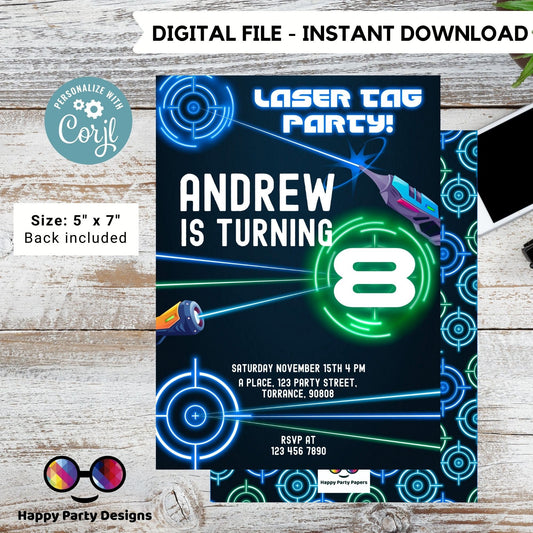Kids Editable Laser Tag birthday invitation | Printable Birthday laser tag Party Invitations | Any Age | Birthday boy laser party #K241
