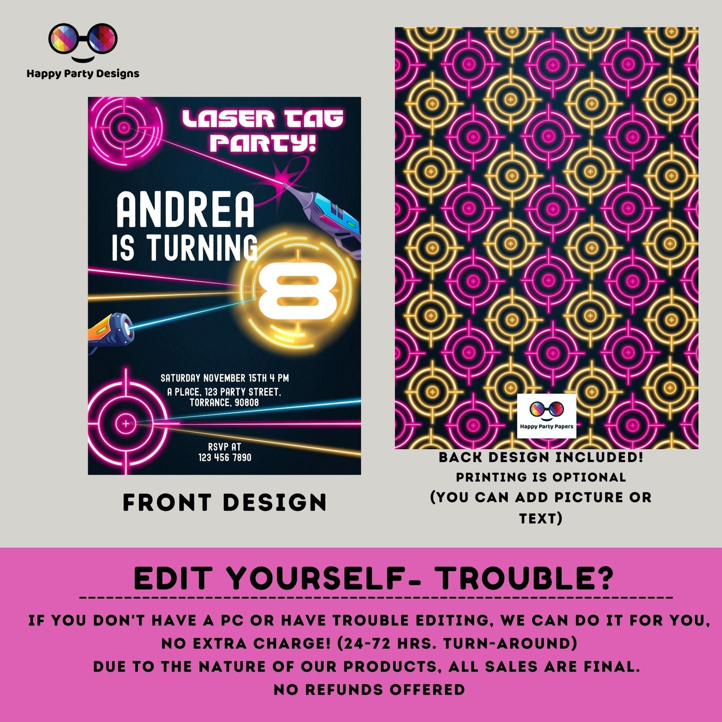 Kids Editable Laser Tag birthday invitation | Printable Birthday laser tag Party Invitations | Any Age | Birthday girl laser party #K241