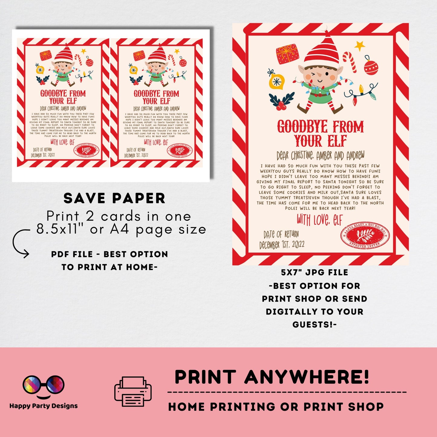 Editable Elf Goodbye Letter | Goodbye Letter Christmas| Elf  Christmas | Letter From Your Elf | Printable Template #A43