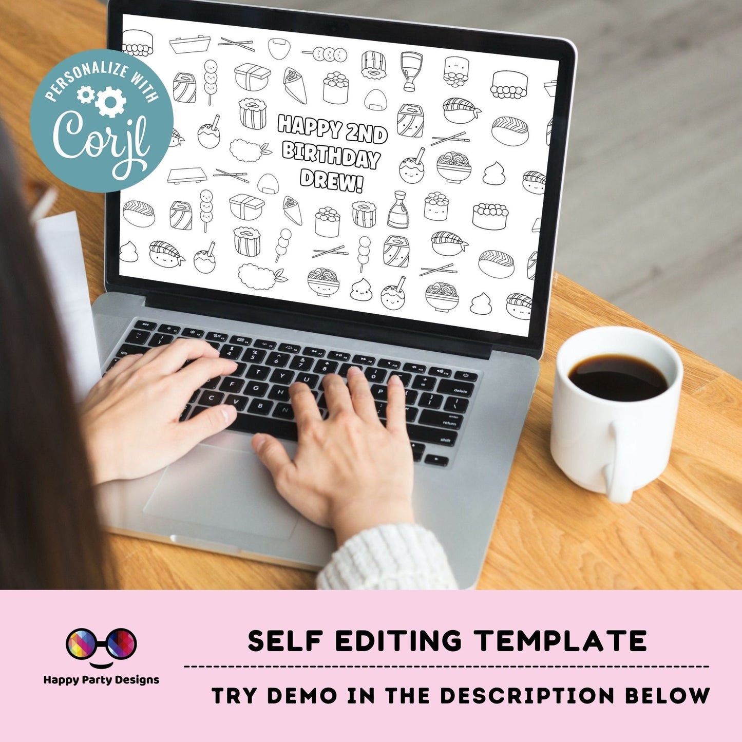 Sushi XL coloring page | Editable sushi birthday party coloring poster | Sushi party | Sushi party activity for kids |