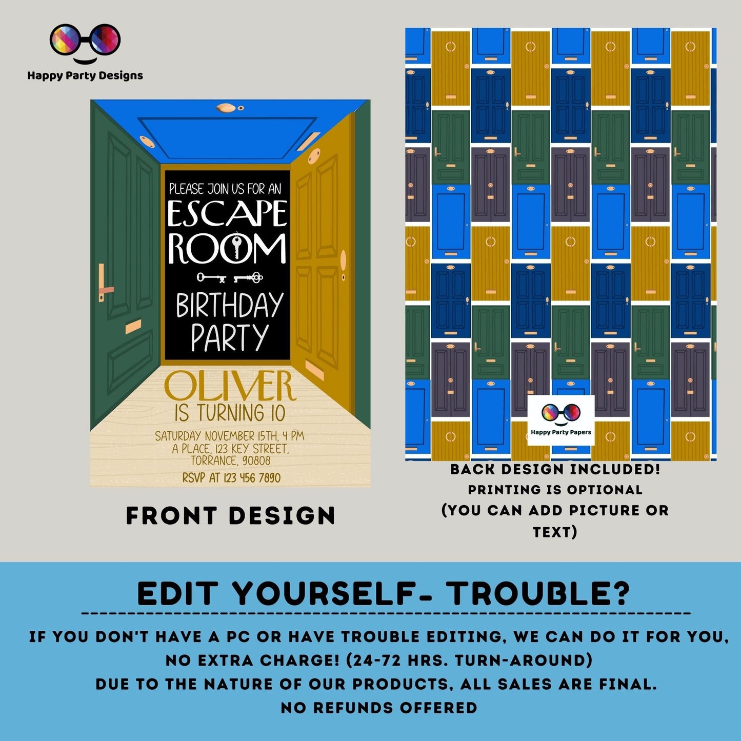 Editable escape room Birthday Invitation Template | Printable Birthday escape room Party | Mystery solving challenge Birthday boy #K247