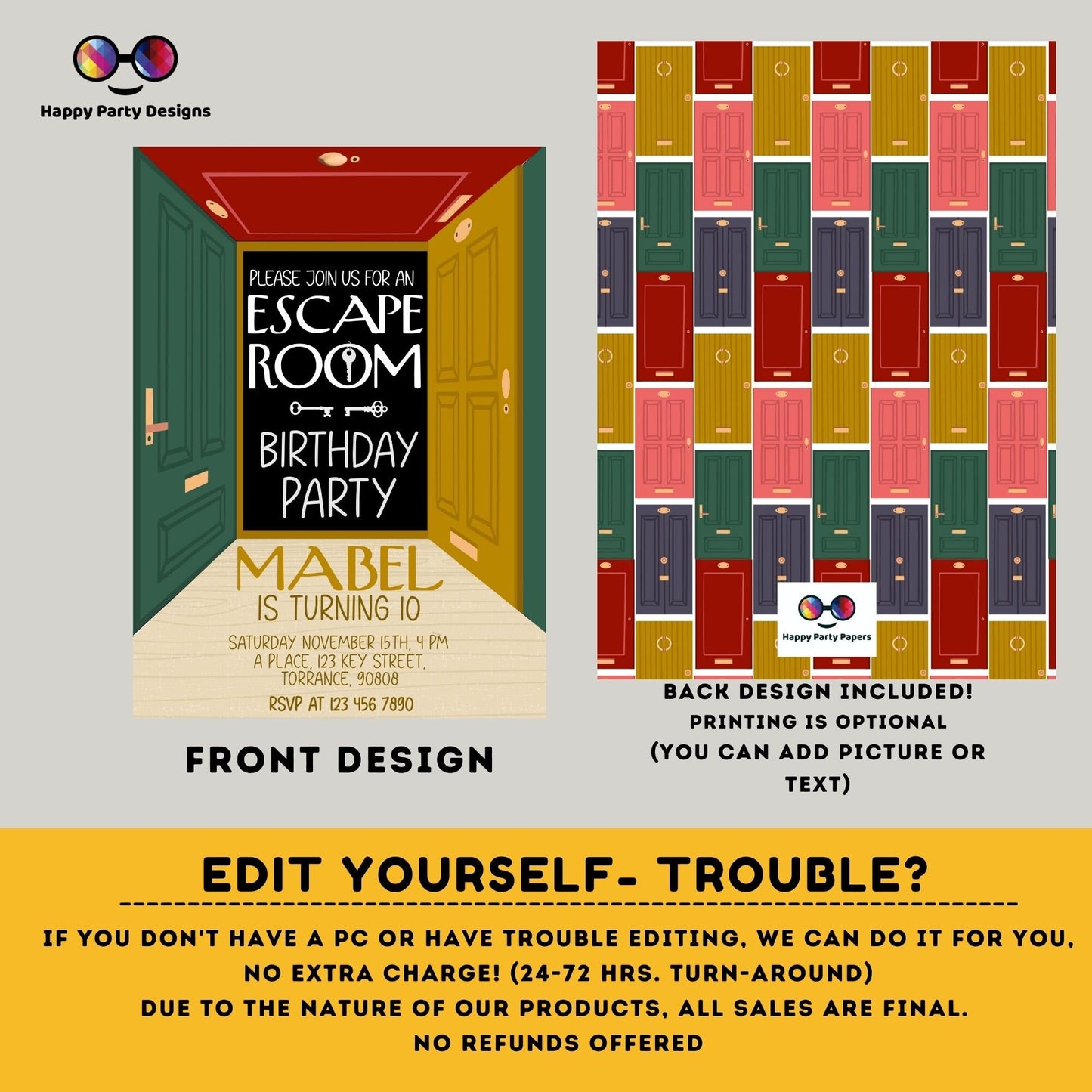 Editable escape room Birthday Template | Printable Birthday escape room Party | Mystery solving challenge Birthday neutral gender #K247