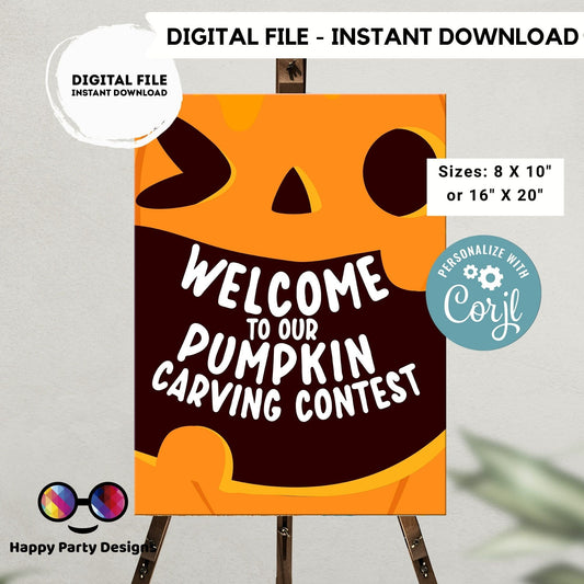Editable pumpkin carving Welcome sign | Halloween party | Pumpkin carving Sign | PRINTABLE Pumpkin carving sign #A30