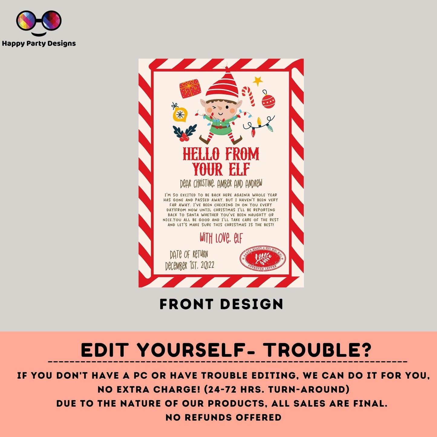 Editable Elf Hello Letter | Hello Letter Christmas| Elf Christmas | Letter from Your Elf | Printable Template #A43