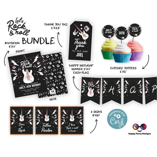 Rock 'n roll Birthday Invitation Bundle | Rock Star Party Invitation  Rock Guitar Birthday invitation Invitation Pop Star Rock n' roll  #A12
