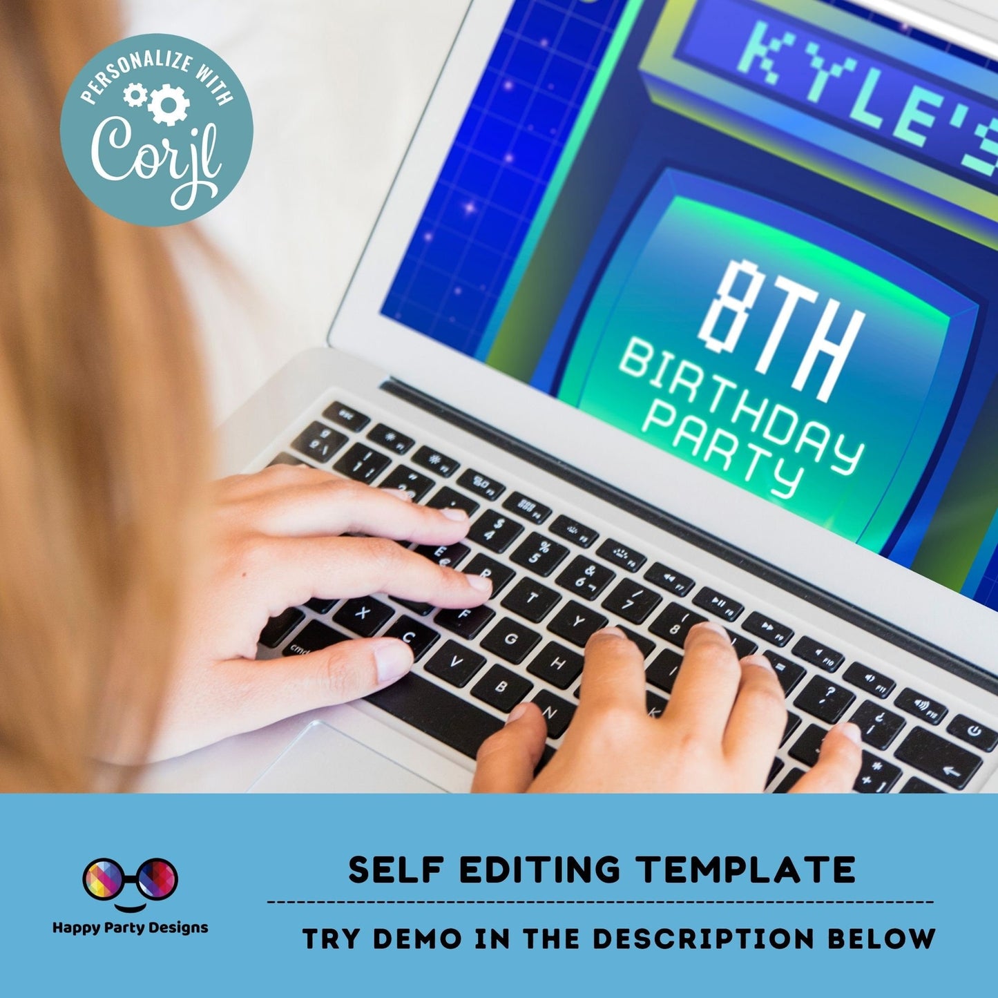 Editable Arcade Birthday Invite Template | Printable Neon Arcade Party Invitations | Birthday boy | Gaming Arcade Birthday Party Neon #K248