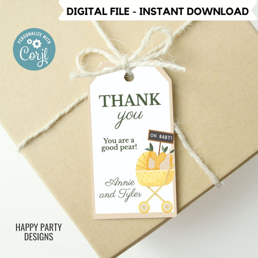 Locally grown shower Favor Tags | baby shower Thank you tags | pears baby shower Tag | pears gift tag template | Favor tags #B46