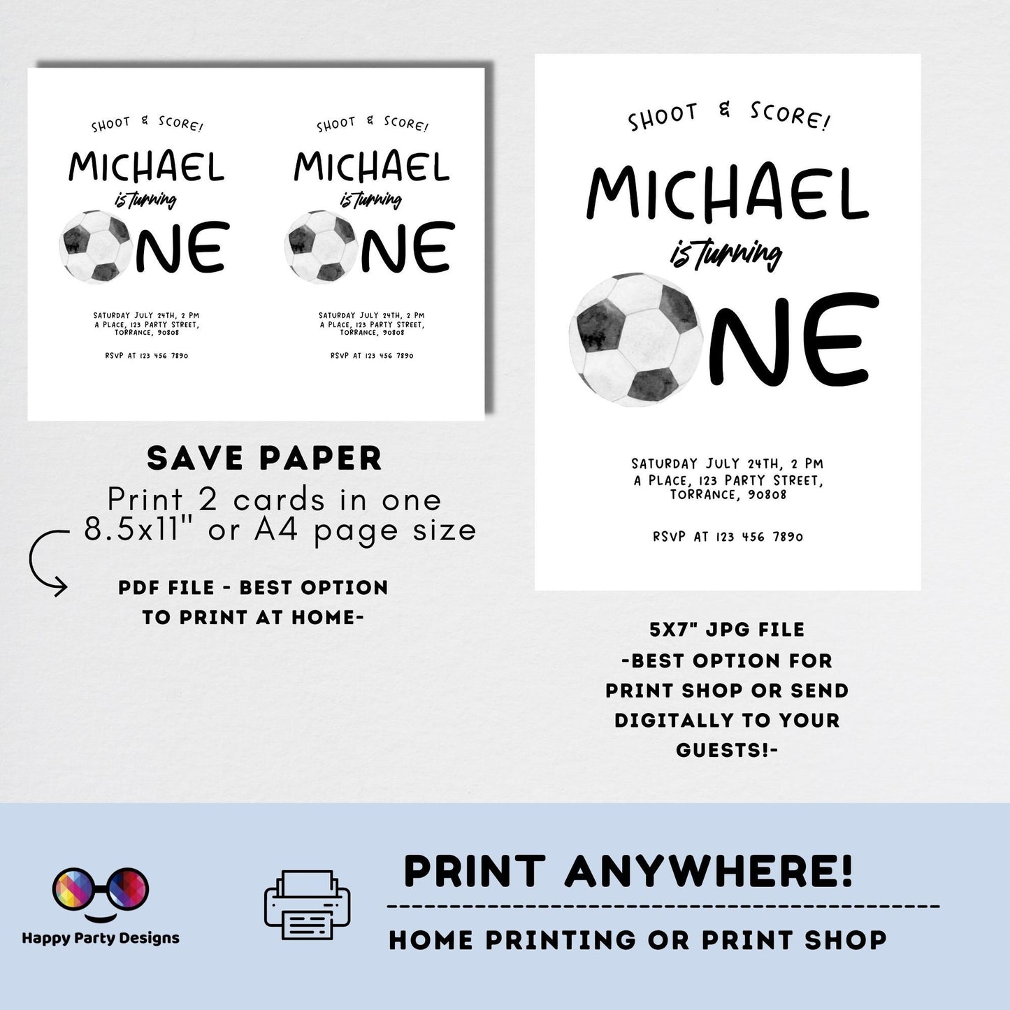 Soccer Birthday Invitation | Any age | Soccer Theme Birthday Party | Soccer Birthday Invitation Template, Soccer Birthday Party Invite #K250