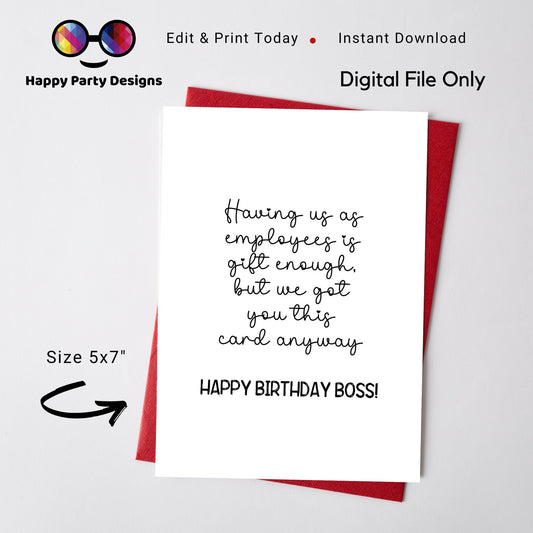 PRINTABLE Boss's happy birthday card | Birthday Card | Greeting Card | Instant Download | Happy Birthday