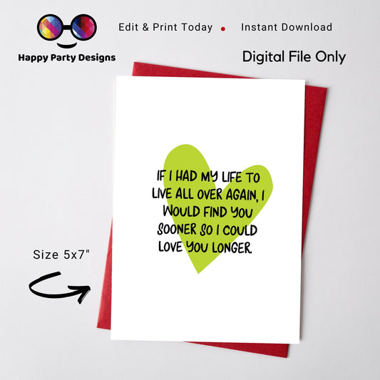 PRINTABLE romantic card | card for wife | Greeting Card | Instant Download | card for husband | card for girlfriend | card for boyfriend