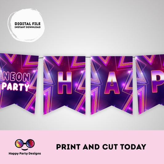 Happy Birthday Neon Pink Party Banner | Neon Glow in the dark Birthday Banner | Neon Pink Purple Birthday Banner | glow pink party #K186