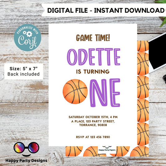 Minimalist girl Basketball Birthday Invitation Template | Any age | Basketball Theme | Basketball Invite Template, Sport invite #K251