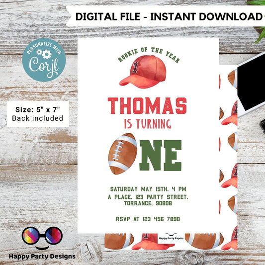 Minimalist Football Birthday Invitation Template | Rookie of the year | Football Theme Birthday | Sports invite | Football party #K252