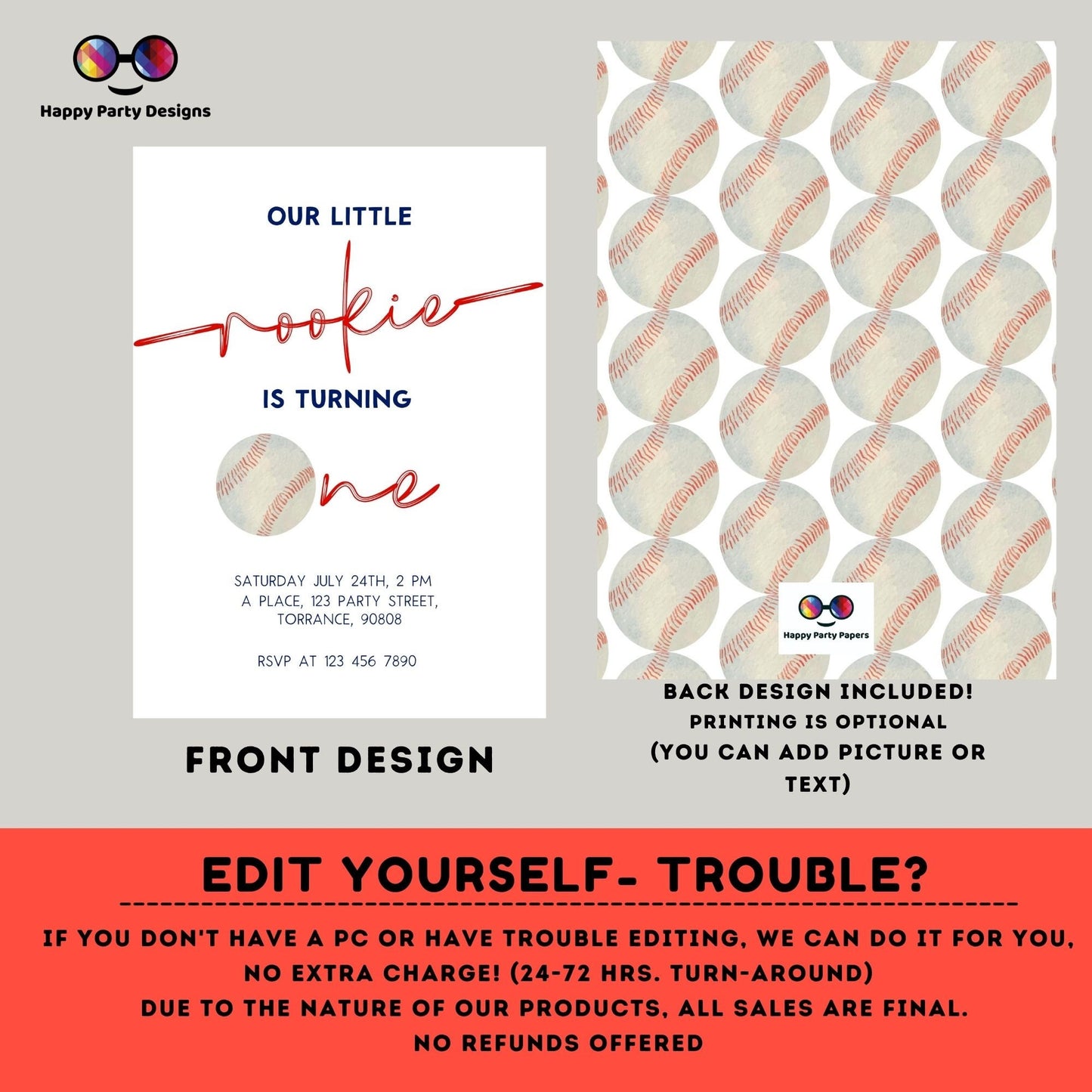 Baseball Birthday Invitation | Baseball Invitation | Baseball Birthday Party | Rookie of the Year | minimalist | First Birthday |Print #K253