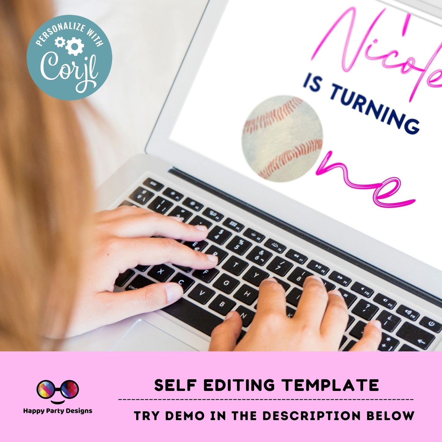 Baseball Birthday Invitation for girl | Baseball Invitation | Baseball Party | Rookie of the Year | minimalist | First Birthday |Print #K253