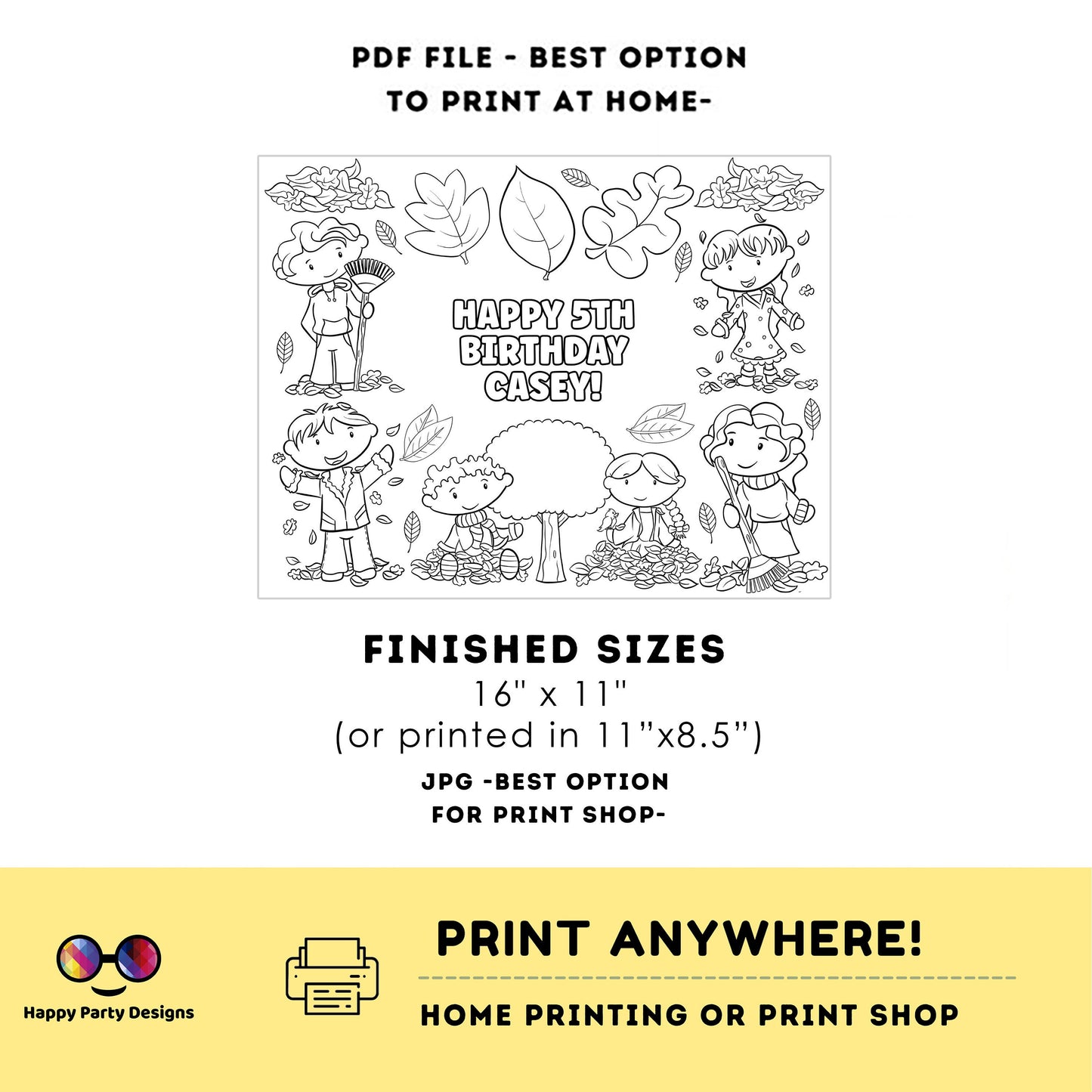 Editable fall leaves coloring page | Placemat coloring page | Any Age | Fall activity | fall themed activity placemat