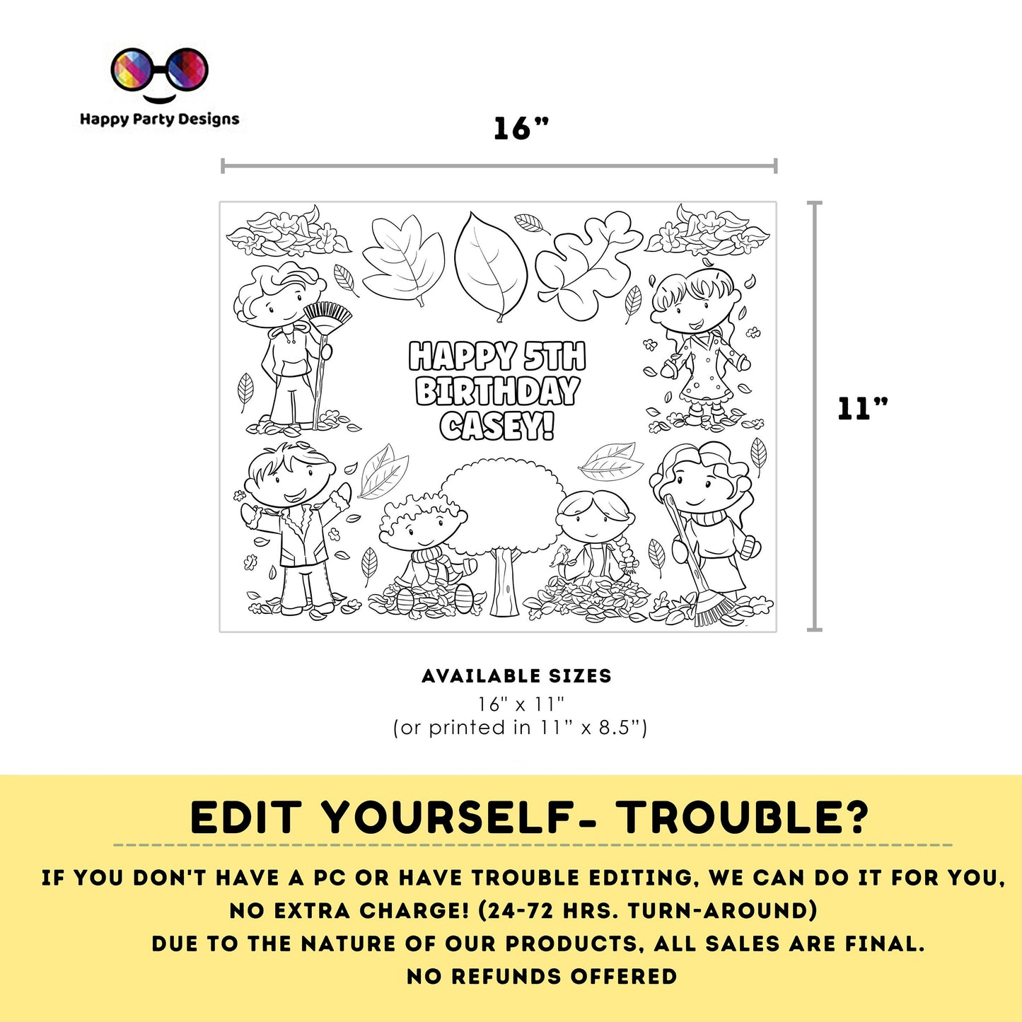 Editable fall leaves coloring page | Placemat coloring page | Any Age | Fall activity | fall themed activity placemat