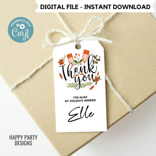 Editable Christmas Party thank you tag | Christmas printable thank you tag | Holiday Christmas gift tag | thank you tag | Xmas Favor #W21