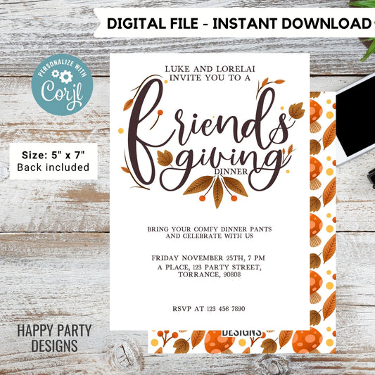Editable Friendsgiving invitation | Thanksgiving Dinner Invitation Template | Thanksgiving Party Printable | Friends Thanksgiving #A31