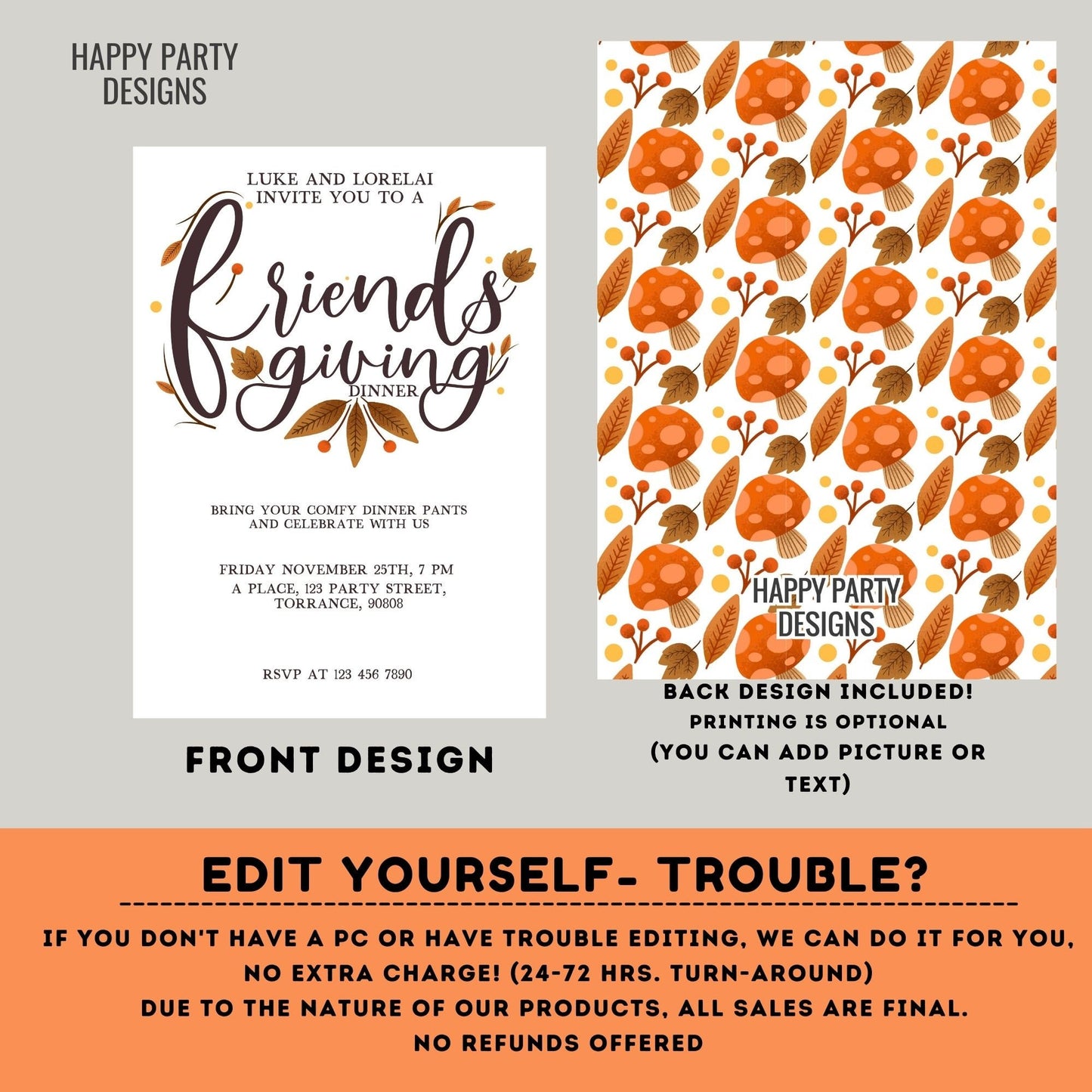 Editable Friendsgiving invitation | Thanksgiving Dinner Invitation Template | Thanksgiving Party Printable | Friends Thanksgiving #A31