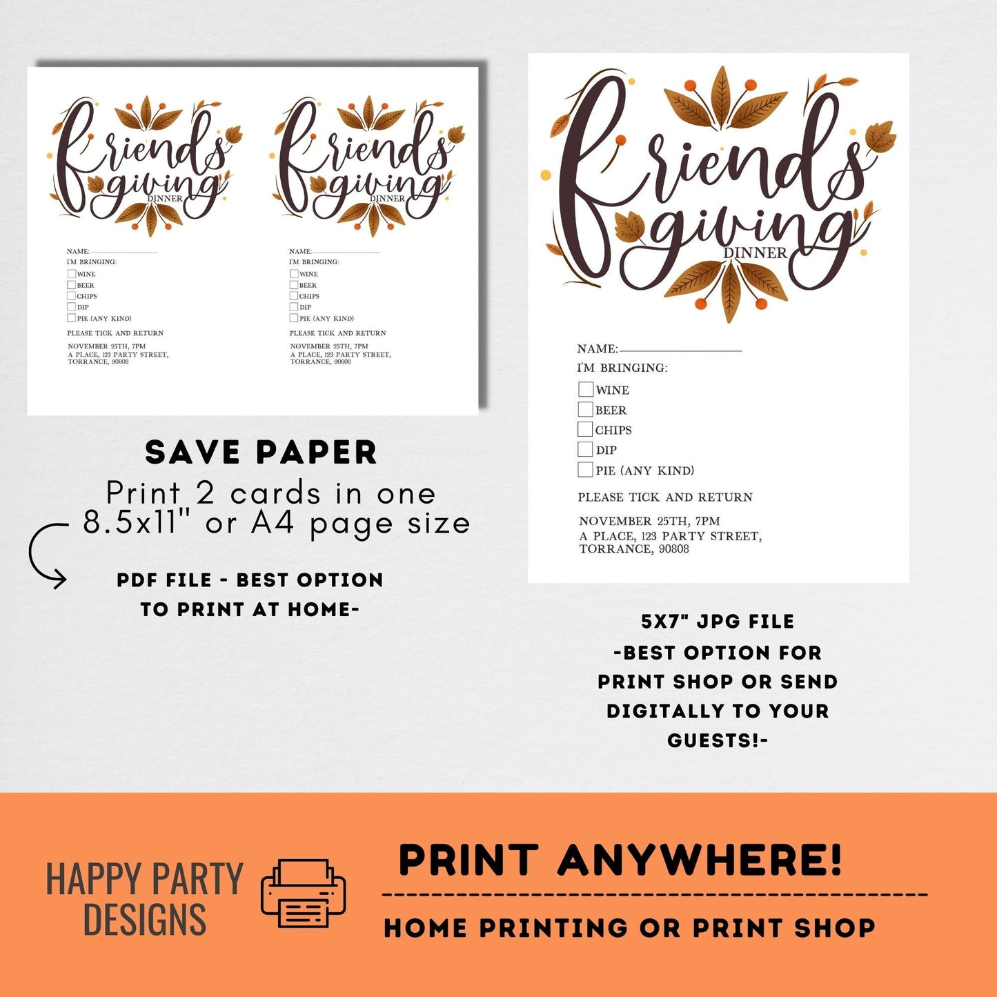 Editable Friendsgiving Printable Potluck Sign-Up Sheet | Thanksgiving Dinner Potluck checklist | Thanksgiving Printable | Friends #A31