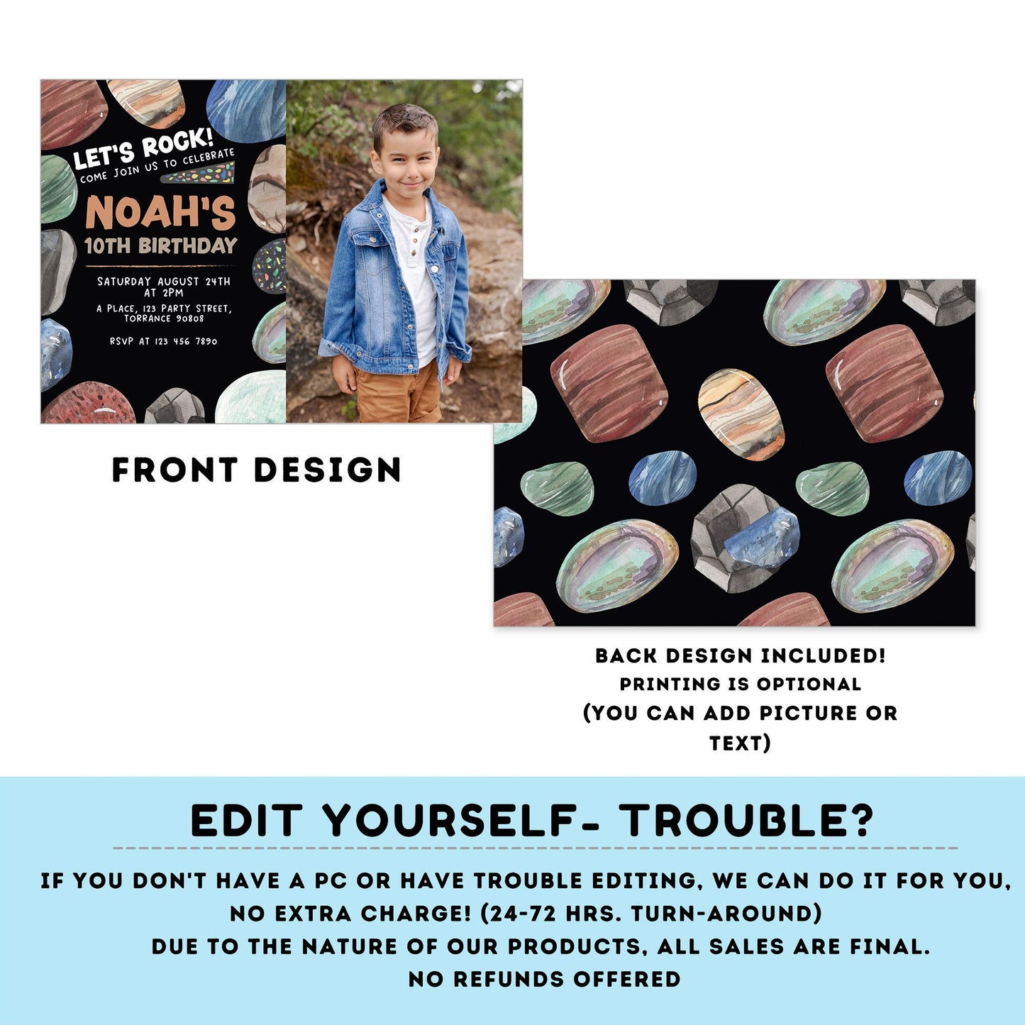 Editable let's rock Birthday Invitation Template | Rocks Birthday Invitations | Printable Birthday | Geology Birthday Invitation #K175