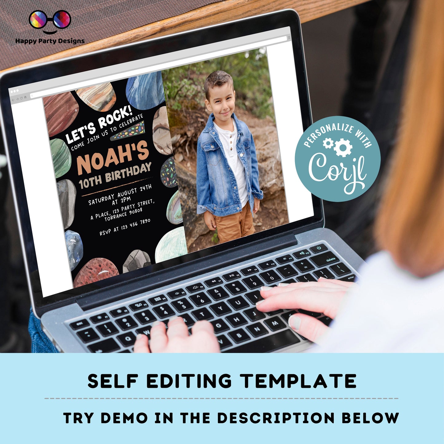 Editable let's rock Birthday Invitation Template | Rocks Birthday Invitations | Printable Birthday | Geology Birthday Invitation #K175