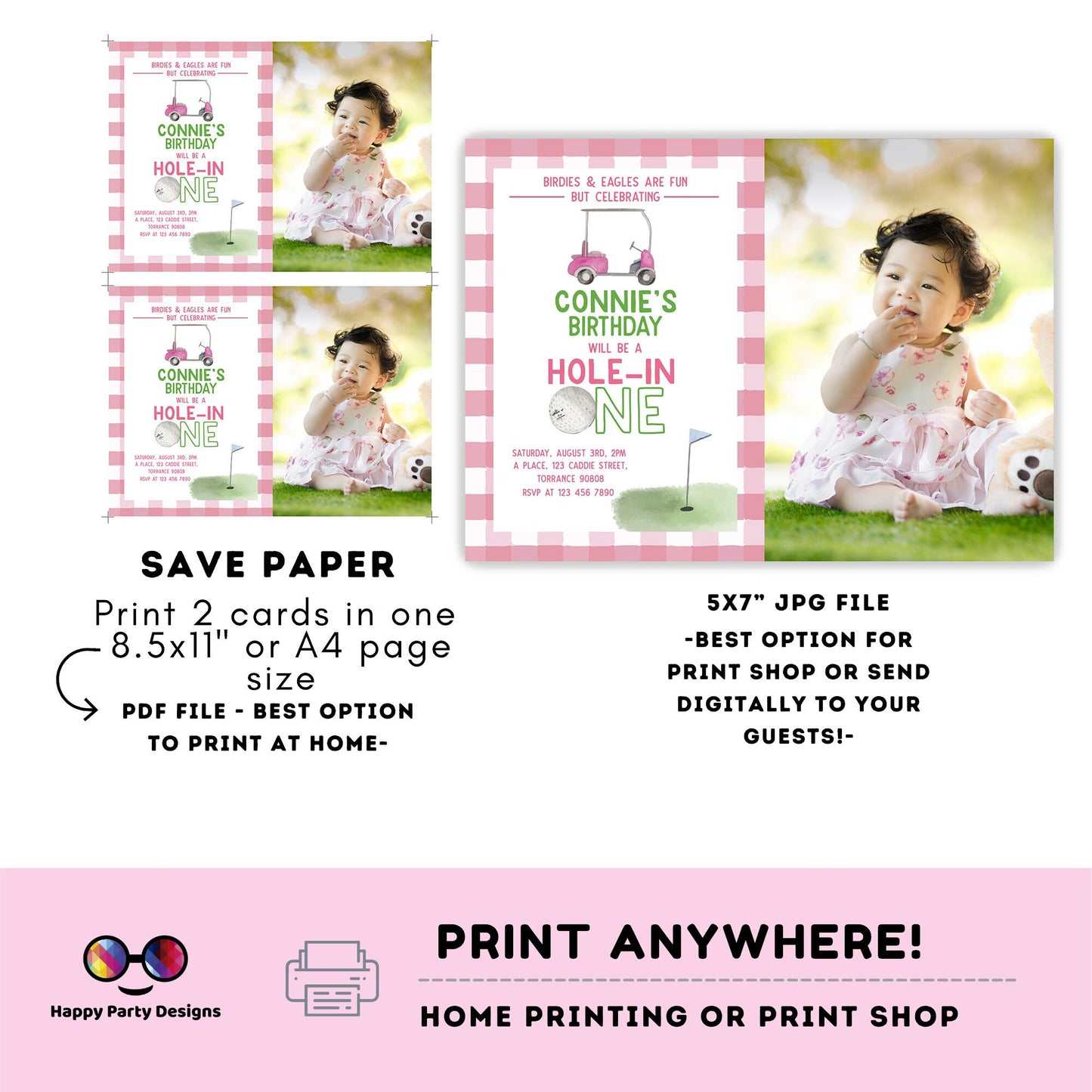 Editable Hole In One Birthday Invitation | First Birthday Invitation | Printable Golf Birthday Party Invitation | Golfer Birthday #K177