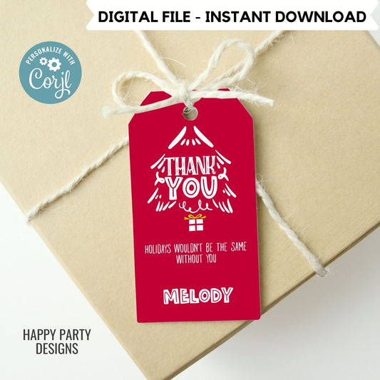 Editable Holly Jolly Christmas Party thank you tag | Christmas printable thank you tag | Holiday Christmas gift tag | thank you tag #A32