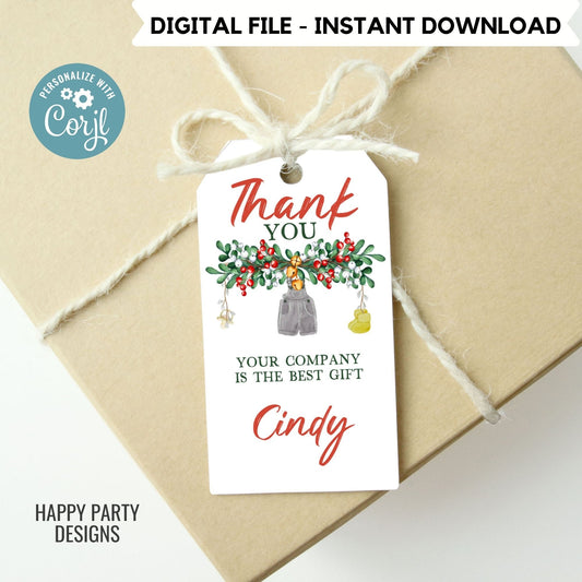 Editable Santa baby Christmas shower thank you tag | Christmas baby printable thank you tag | Baby Christmas gift tag | thank you tag #B47