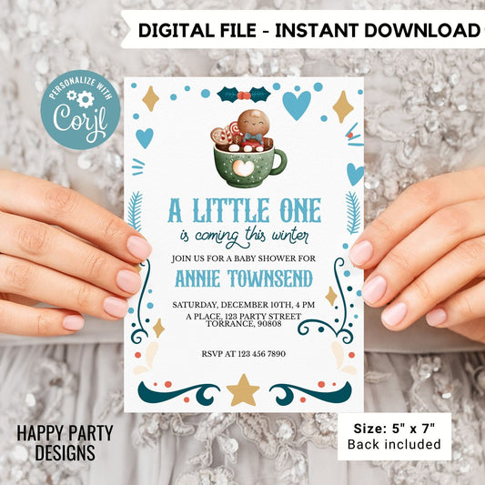 Editable A little one is coming this winter Baby Shower Invitation | Christmas Baby shower printable invite | Baby Shower Invitation #B48