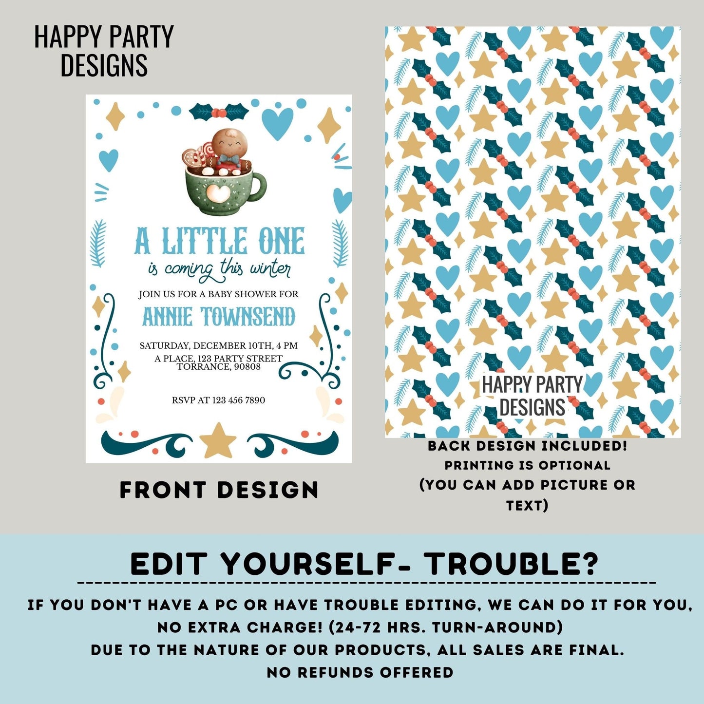 Editable A little one is coming this winter Baby Shower Invitation | Christmas Baby shower printable invite | Baby Shower Invitation #B48