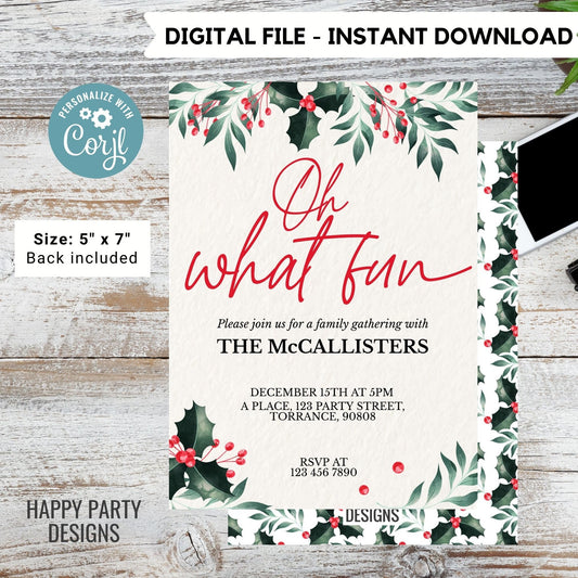 Editable Oh what fun Party Invitation | Christmas family Party printable invite | Christmas Party Invitation | Christmas Dinner invite #A34
