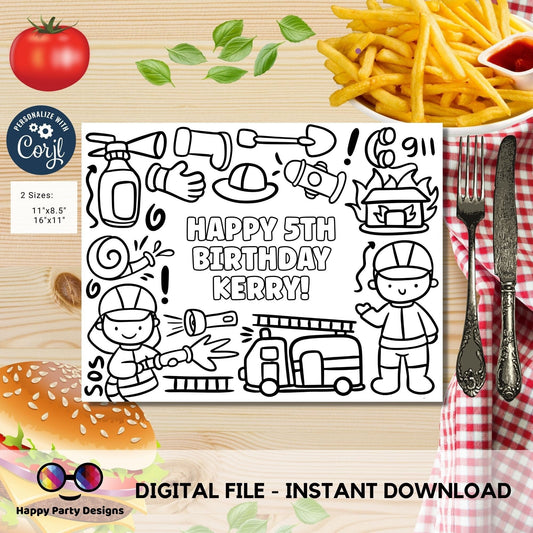 Editable Firetruck coloring page | Placemat coloring page | Any Age | Firetruck birthday | Firetruck Party Activity