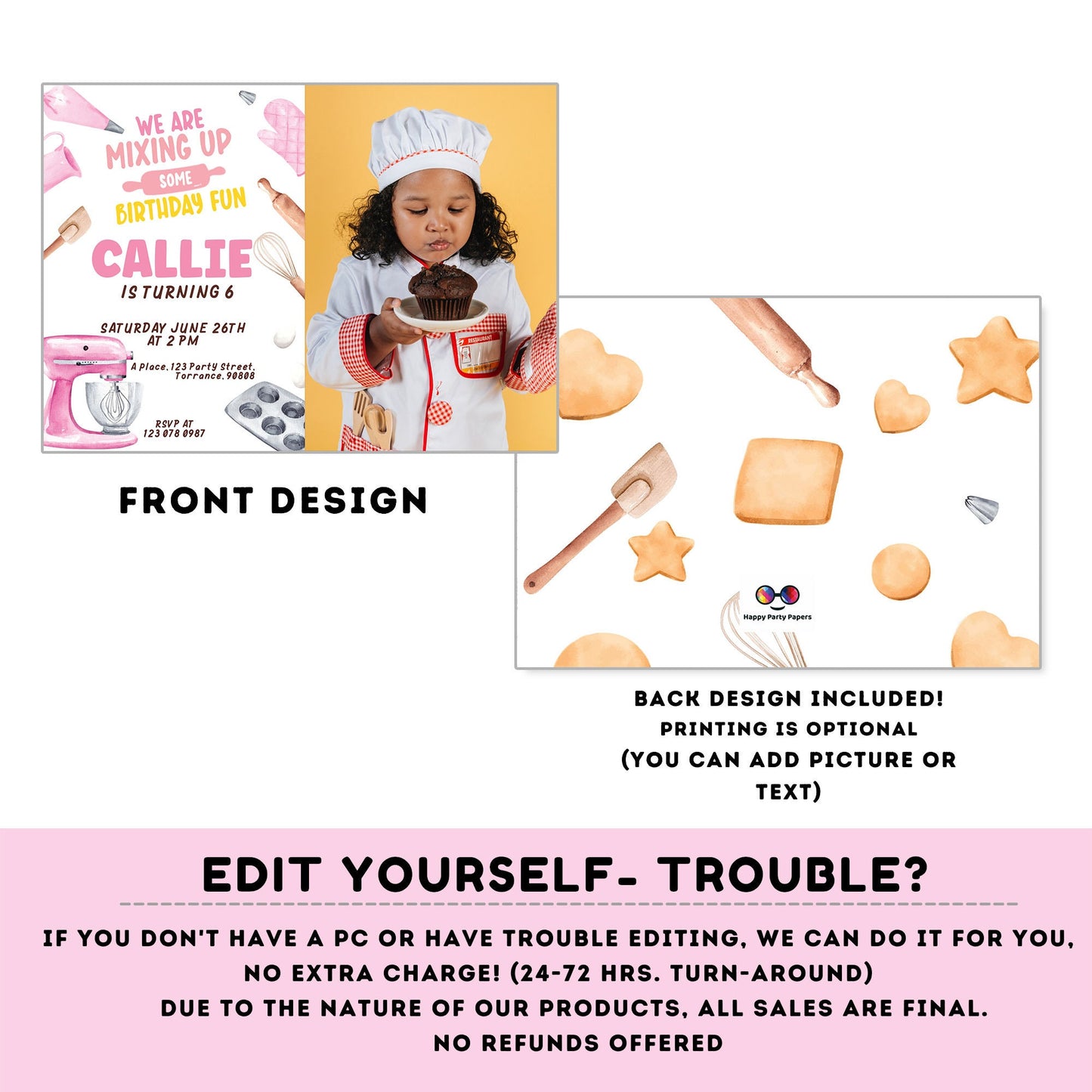 Editable Baking Invitation | Baking Birthday Invitation Printable | Birthday girl | Girl Cooking Party Invite | Cupcake Baking Invite #K137