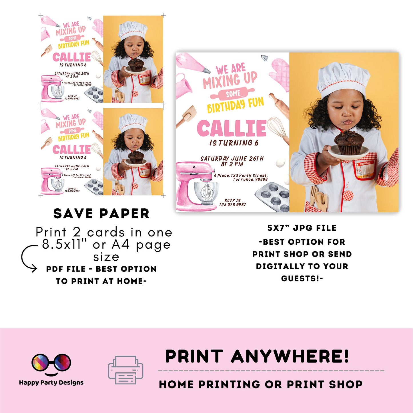 Editable Baking Invitation | Baking Birthday Invitation Printable | Birthday girl | Girl Cooking Party Invite | Cupcake Baking Invite #K137