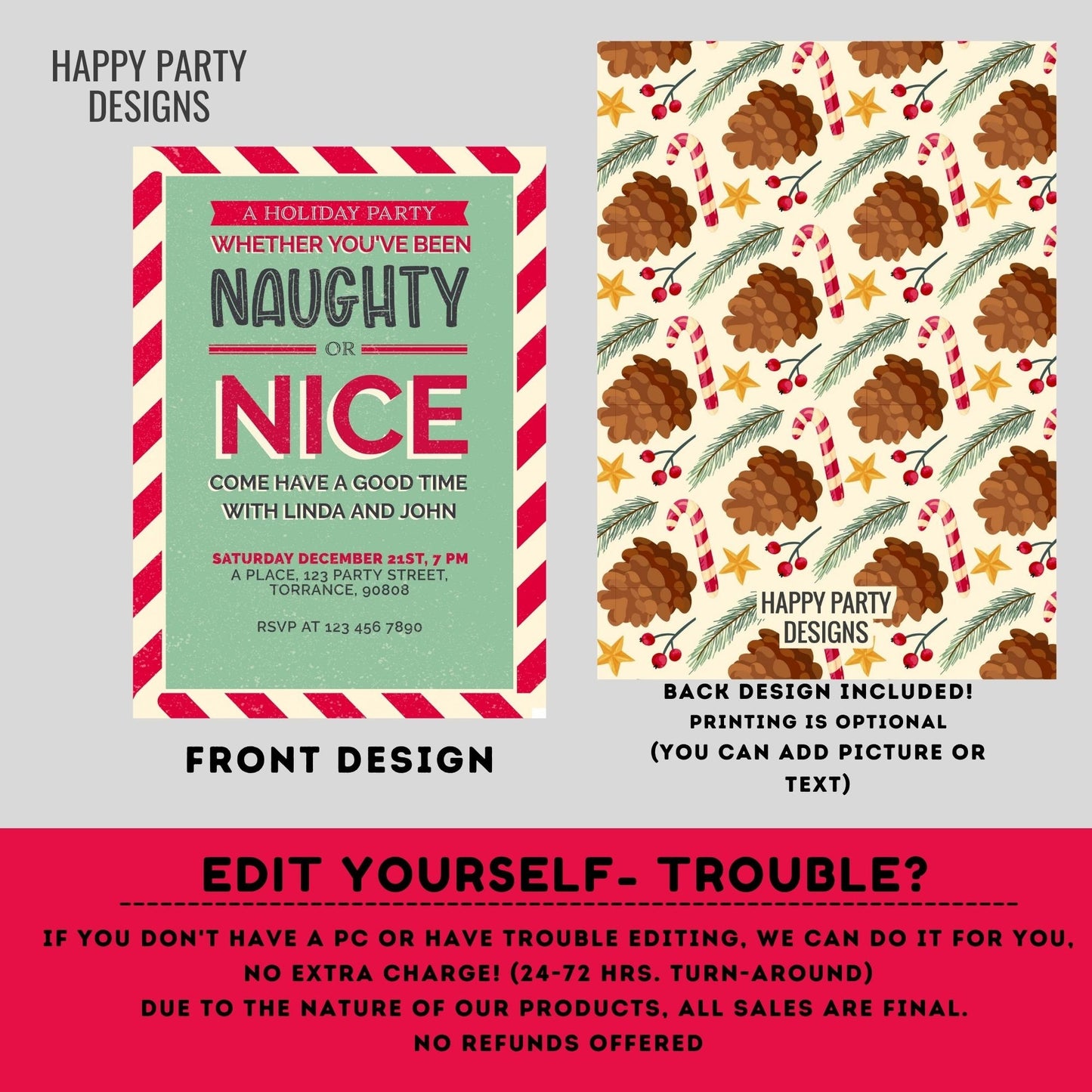 Editable Holiday Party Invitation | Christmas Party printable invite | Holiday Christmas Party Invitation | Christmas Dinner invite #A35