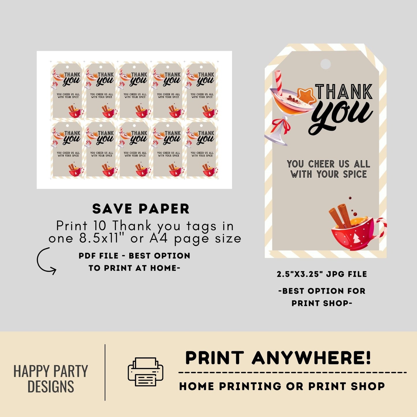Editable Christmas Party thank you tag | Christmas printable thank you tag | Holiday Christmas gift tag | thank you tag | Xmas Favor #A36
