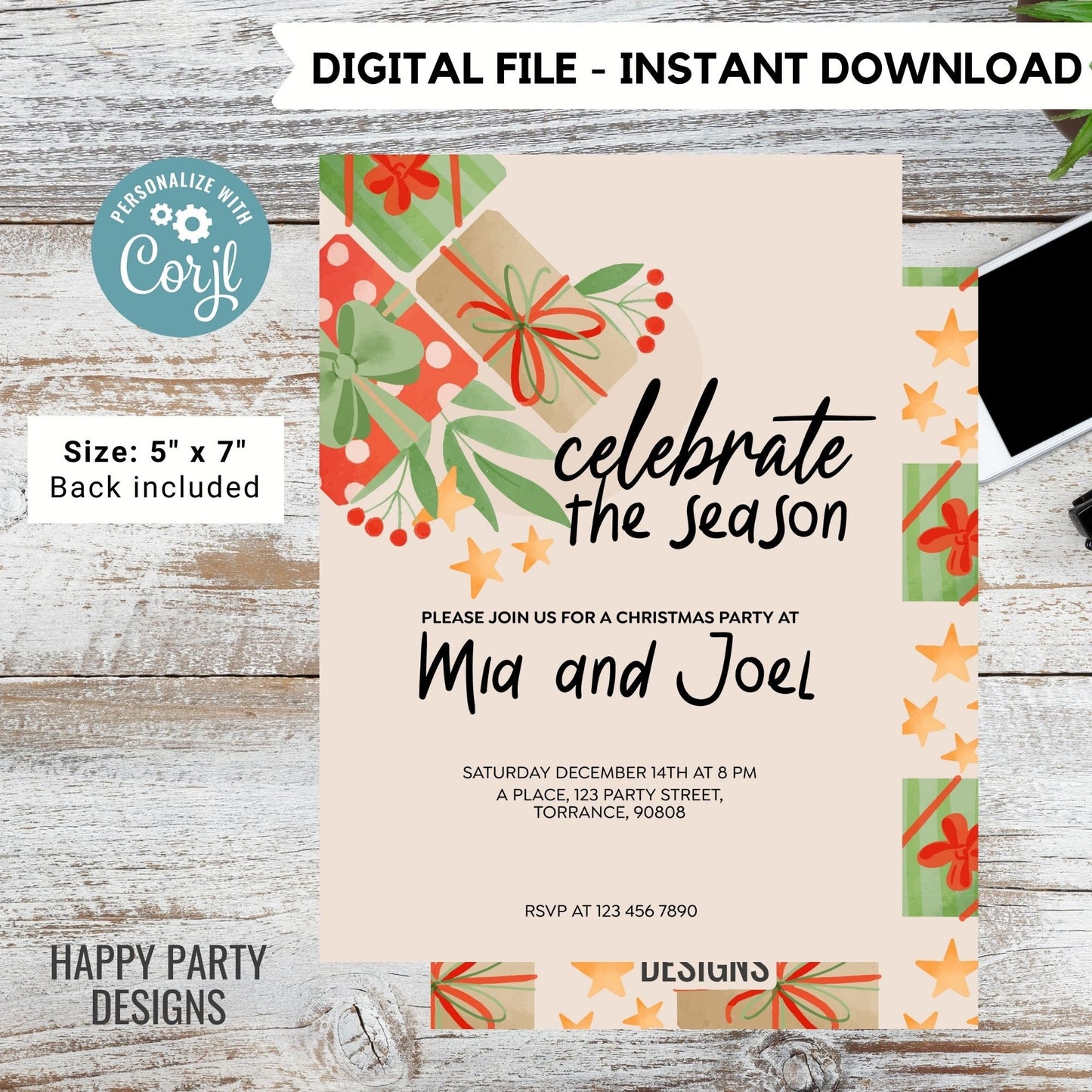 Editable Celebrate the season Holiday Party Invitation | Christmas Party | Holiday Christmas Party Invitation | Christmas printable #A37