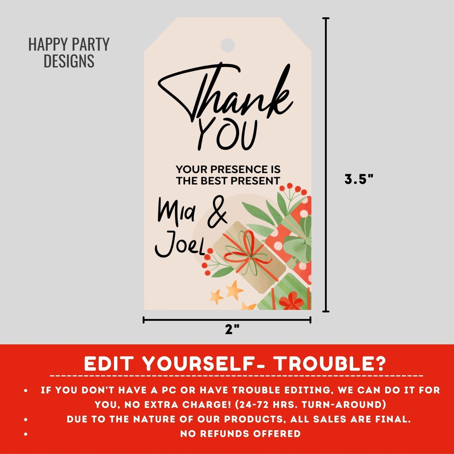 Editable Christmas Party thank you tag | Christmas printable thank you tag | Holiday Christmas gift tag | thank you tag | Xmas Favor #A37