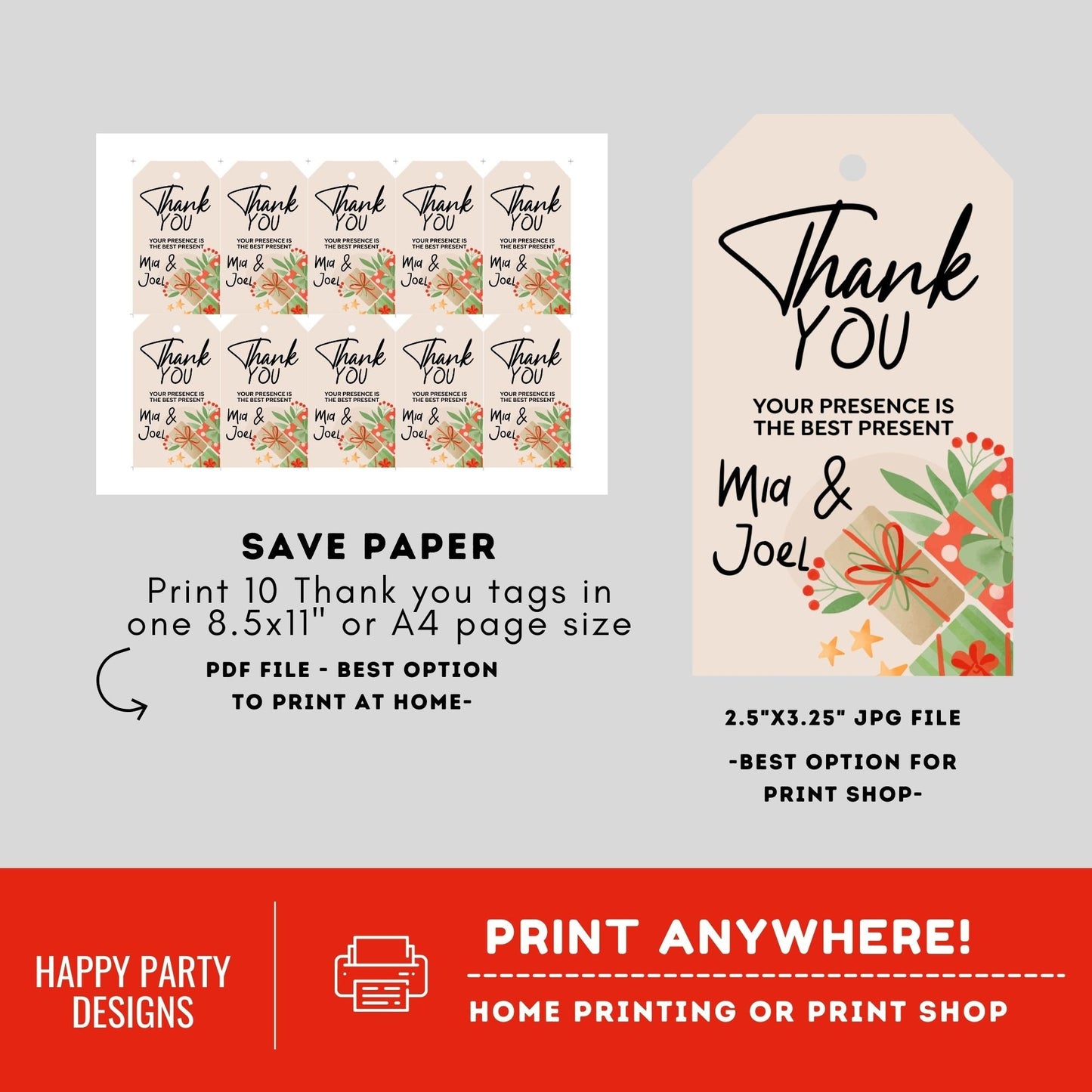 Editable Christmas Party thank you tag | Christmas printable thank you tag | Holiday Christmas gift tag | thank you tag | Xmas Favor #A37