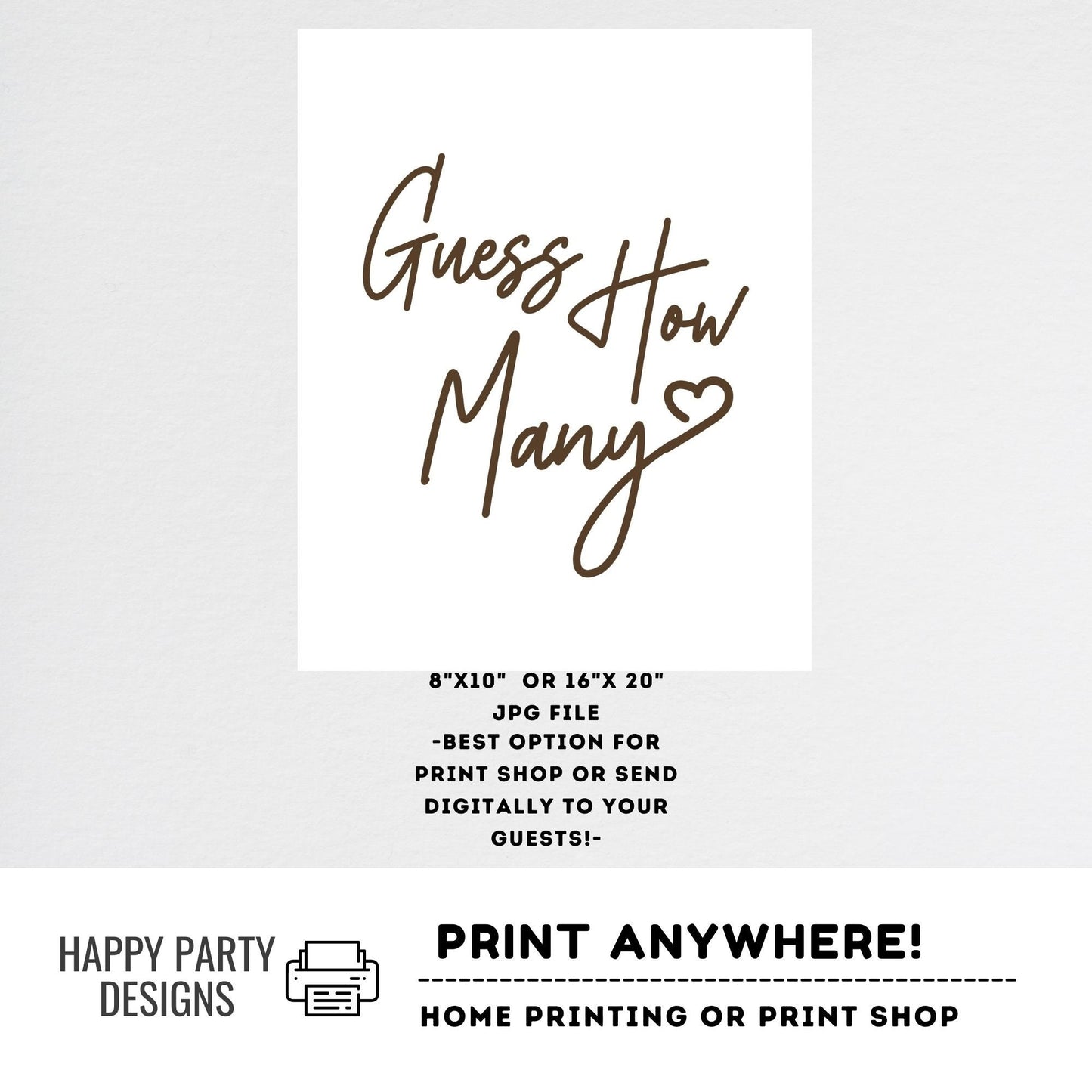 Editable guess how many Sign | bridal shower | baby shower game | neutral gender | text 100% editable | minimalist shower | Printable #B44